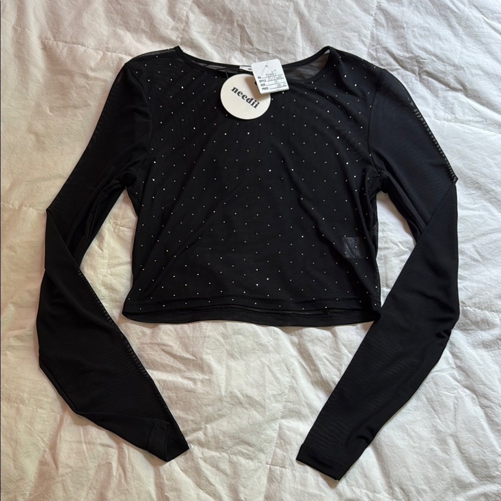 Black Sequin Crop Blouse